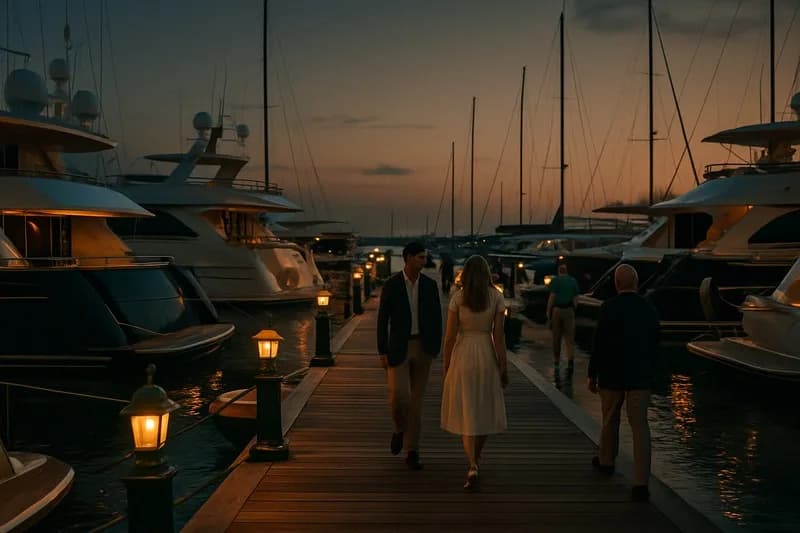MaxMarina — a marina at dusk with berthed yachts